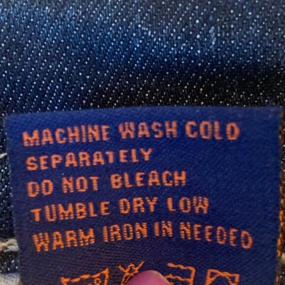 True Rock White Stitch Jeans 21/22 Blue Bling Flap Pockets Distressed Straight - Picture 11 of 13